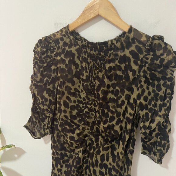 Isabel Marant Etoile Green Animal Print Short Sleeve Blouse Size 34 - Picture 4 of 7